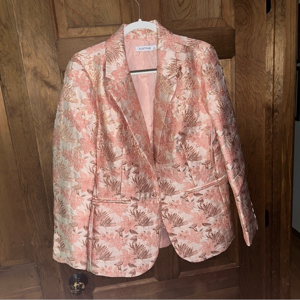 NWT JustFab Pink brocade blazer w/ matching headband